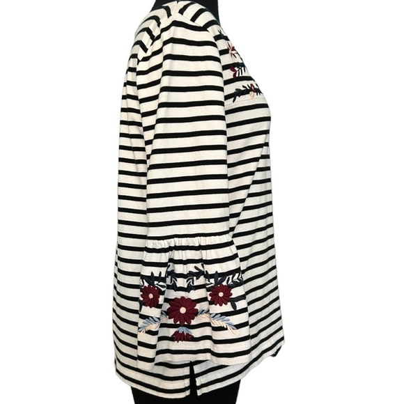 J Crew Striped Bell Sleeve Floral Embroidered Top Size Medium - Picture 2 of 6